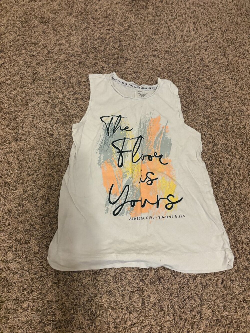 Athleta Girl X Simone Biles Tank Top XL Xtra Large 14 White The Floor is Yours